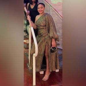 One Sleeve Gold Metallic Dress
